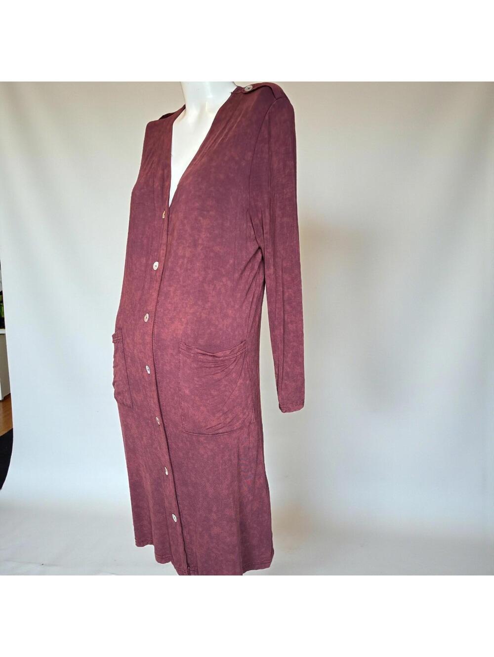 POL Burgundy Red Chunky Open Knit Duster Cardigan Sweater Womens L Pockets Boho - Picture 3 of 9